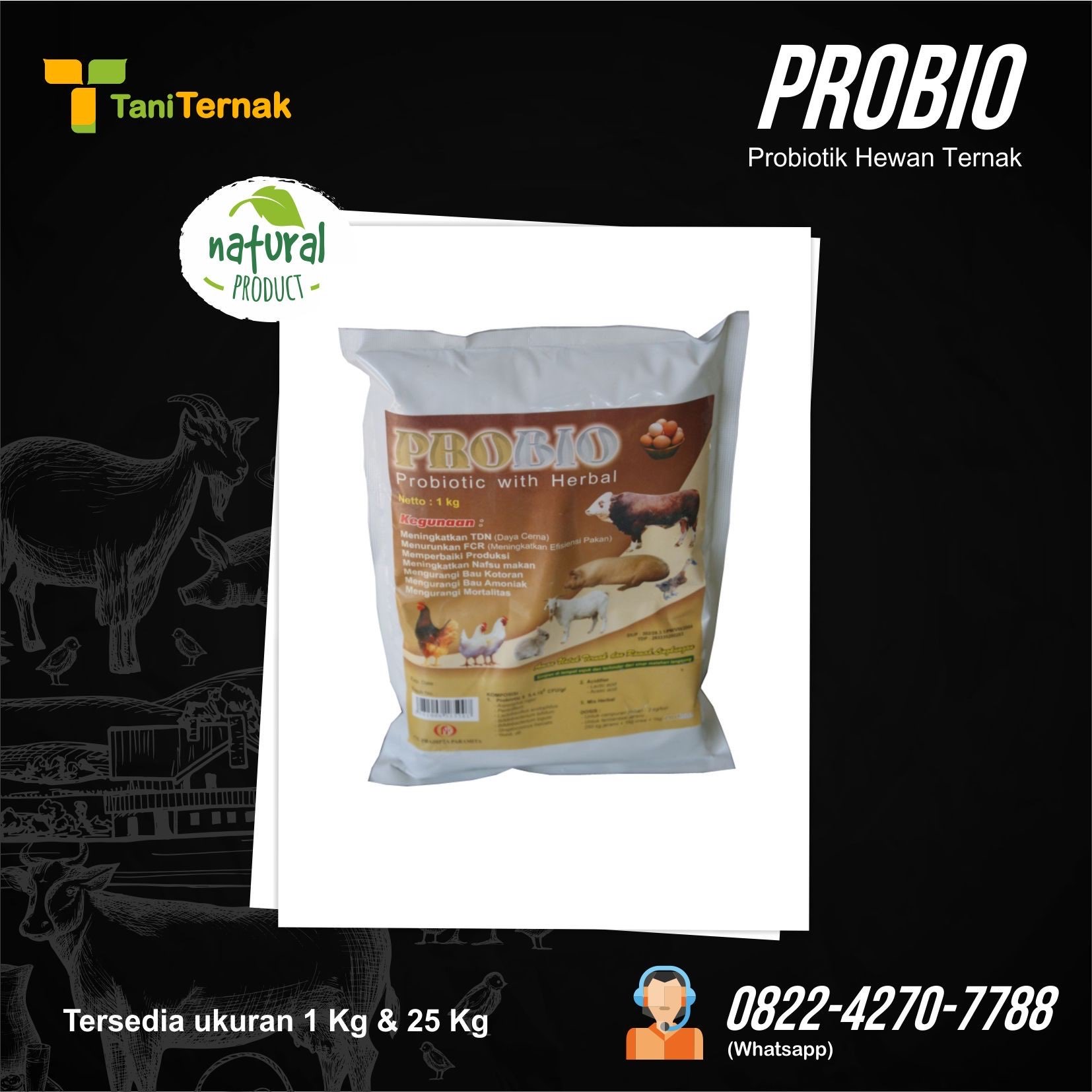 Probiotik hewan ternak kemasan 1 kg, Probio